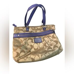 Coach Poppy Beige and Purple Shoulder Bag